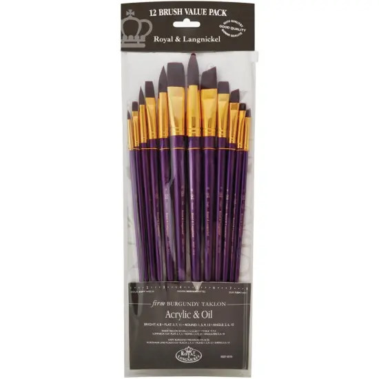 Royal & Langnickel(R) Burgundy Taklon Long Brush Value Pack-12/Pkg {1}