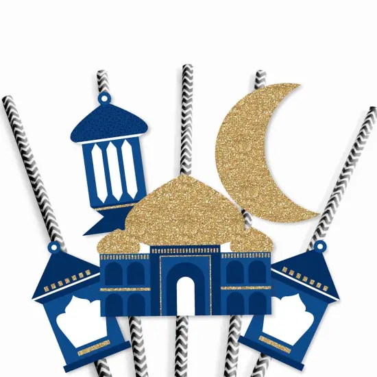 Big Dot of Happiness Ramadan - Paper Straw Decor - Eid Mubarak Striped Decorative Straws - Set of 24 {7}