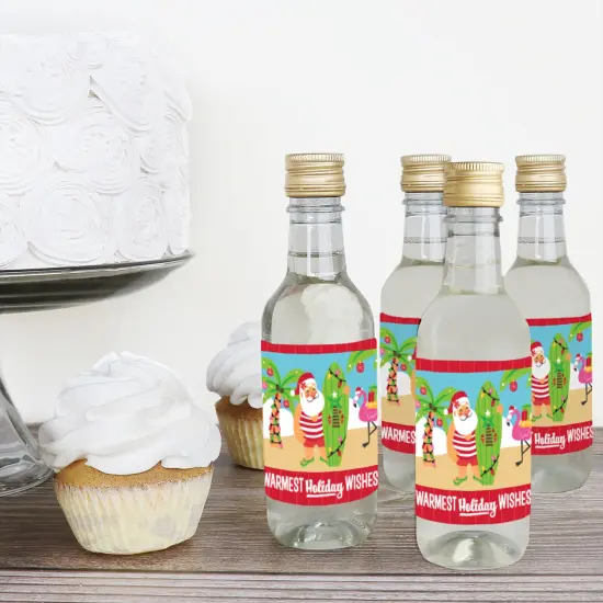 Big Dot of Happiness Tropical Christmas - Mini Wine and Champagne Bottle Label Stickers - Beach Santa Holiday Party Favor Gift - Set of 16 {4}