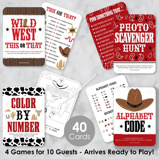 Big Dot of Happiness Western Hoedown - 4 Wild West Cowboy Party Games - 10 Cards Each - Gamerific Bundle {3}