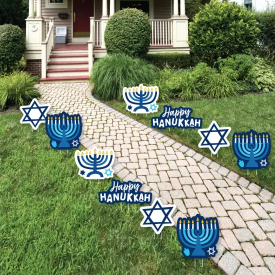 Big Dot of Happiness Hanukkah Menorah - Star of David and Menorah Lawn Decorations - Outdoor Chanukah Holiday Party Yard Decorations - 10 Piece {1}