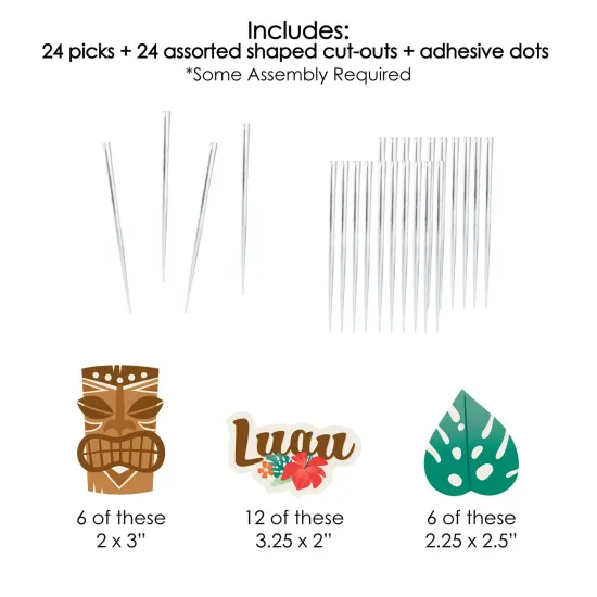 Big Dot of Happiness Tropical Luau - Dessert Cupcake Toppers - Hawaiian Beach Party Clear Treat Picks - Set of 24 {7}
