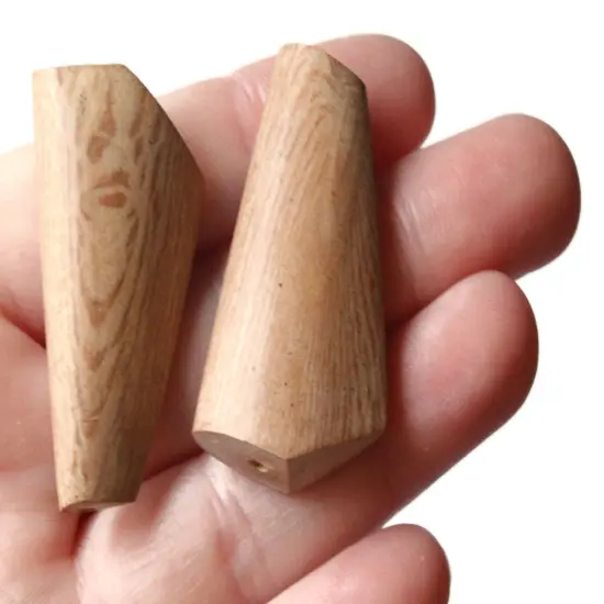 7 41mm Smooth Brown Vintage Wood Abstract Polygon Beads {2}