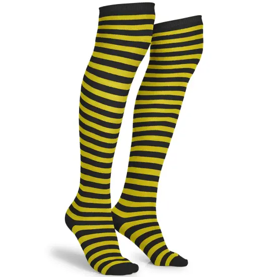 Black and Yellow Socks - Over The Knee Striped Thigh High Costume Accessories Bumble Bee Stockings for Women and Kids {1}