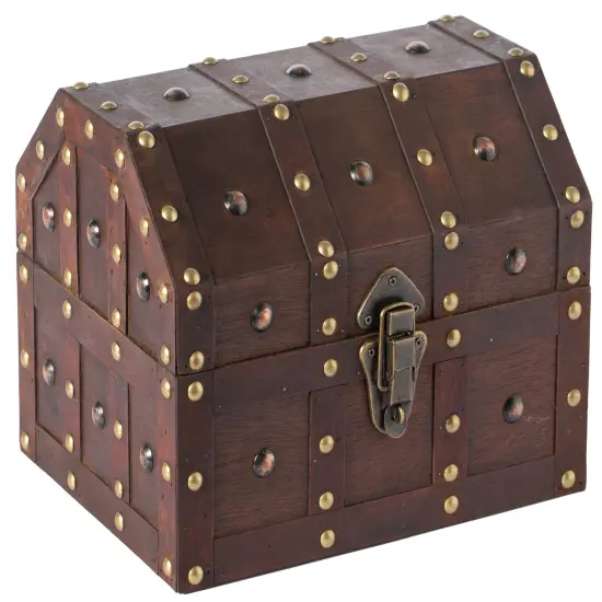 Black Vintage Caribbean Pirate Chest with Decorative Nailed Design {1}