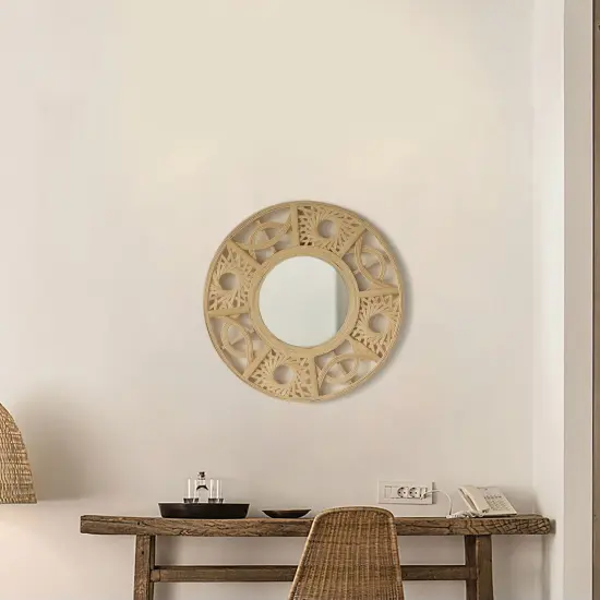 Creative Bamboo Hanging Wall Mirror Round Shape, Natural for Living Room, Dining Room or Playroom {3}