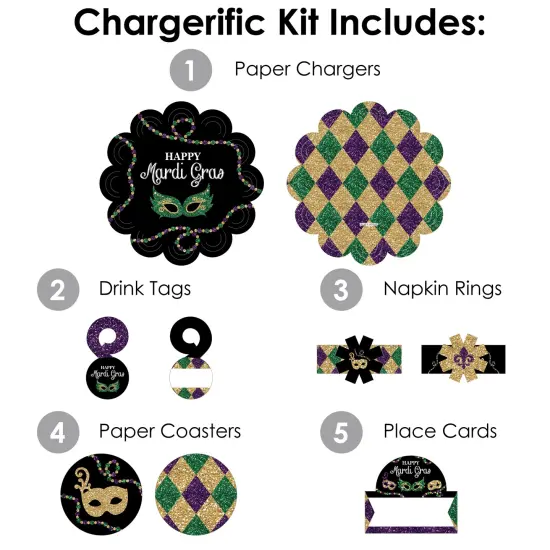 Big Dot of Happiness Mardi Gras - Masquerade Party Paper Charger and Table Decorations - Chargerific Kit - Place Setting for 8 {4}