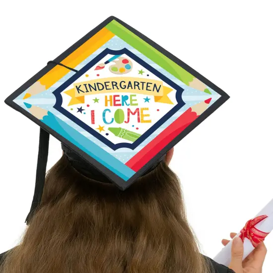 Big Dot of Happiness Kindergarten Here I Come - Kids Preschool Graduation Cap Decorations Kit - Grad Cap Cover {4}