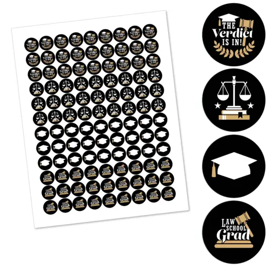 Big Dot of Happiness Law School Grad - Future Lawyer Graduation Party Round Candy Sticker Favors - Labels Fits Chocolate Candy (1 sheet of 108) {3}