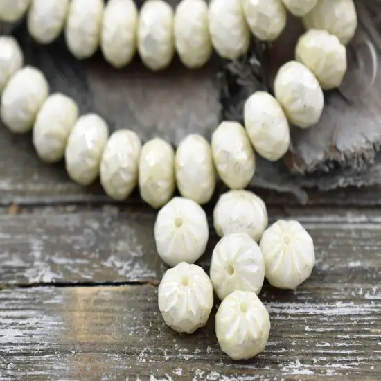 *25* 6x9mm Silver Mercury Washed Opaque Ivory Cruller Rondelle Beads {4}