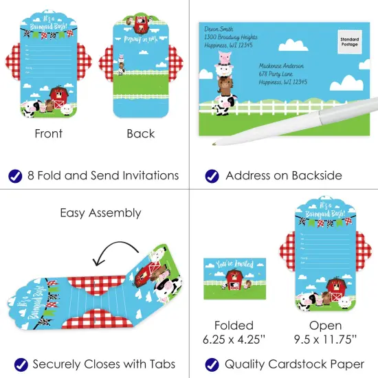 Big Dot of Happiness Farm Animals - Fill-In Cards - Barnyard Baby Shower or Birthday Party Fold and Send Invitations - Set of 8 {4}