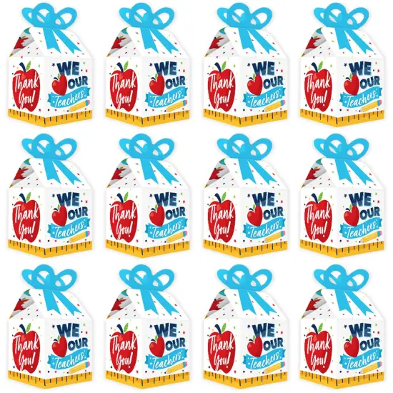 Big Dot of Happiness Thank You Teachers - Square Favor Gift Boxes - Teacher Appreciation Bow Boxes - Set of 12 {6}