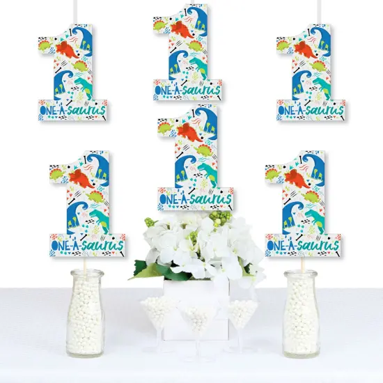 Big Dot of Happiness 1st Birthday Roar Dinosaur - One Shaped Decorations DIY ONEasaurus Dino First Birthday Party Essentials - Set of 20 {1}