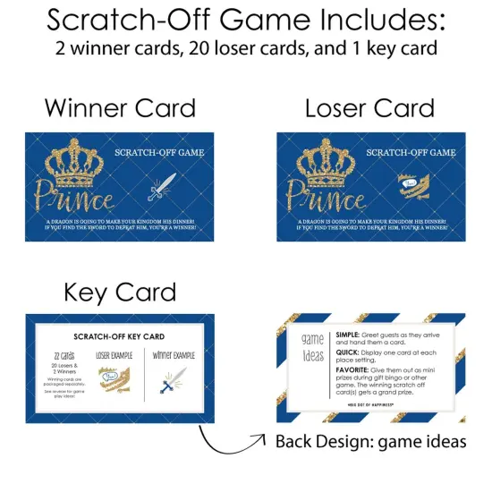 Big Dot of Happiness Royal Prince Charming - Baby Shower or Birthday Party Game Scratch Off Cards - 22 Count {6}