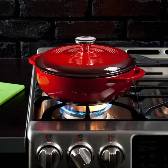 Lodge Porcelain Enameled Cast Iron Dutch Oven Non-Stick 3 Quart Red {4}