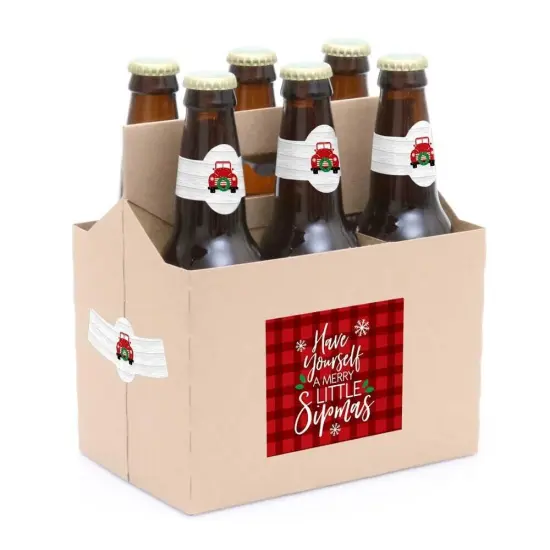Big Dot of Happiness Merry Little Christmas Tree - Red Truck & Car Christmas Party D&eacute;cor for Women & Men - 6 Beer Bottle Label Stickers & 1 Carrier {3}