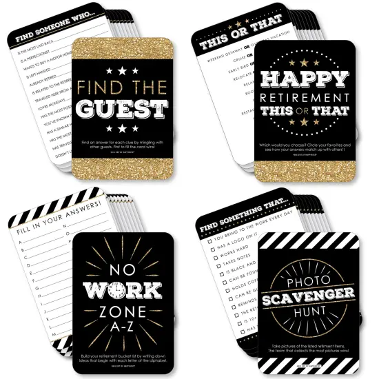 Big Dot of Happiness Happy Retirement - 4 Retirement Party Games - 10 Cards Each - Gamerific Bundle {1}