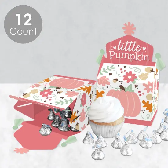 Big Dot of Happiness Girl Little Pumpkin - Treat Box Party Favors - Fall Birthday Party or Baby Shower Goodie Gable Boxes - Set of 12 {4}