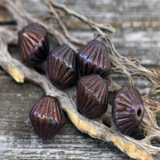 *15* 11mm Purple Lustered Brown Washed Pale Translcent Blue African Bicone Beads {3}