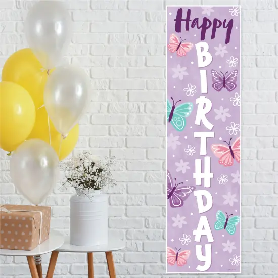 Big Dot of Happiness Beautiful Butterfly - Floral Birthday Party Front Door Decoration - Vertical Banner {1}