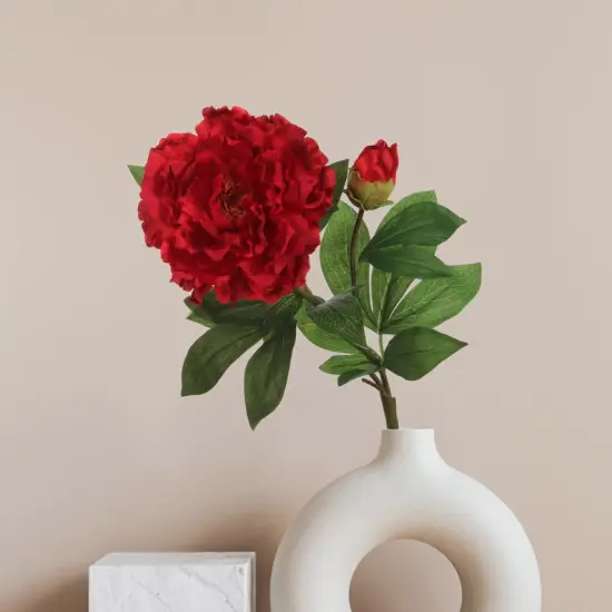 30" Vibrant Red Silk Peony Stem - Artificial Flower for Weddings and Decor {3}