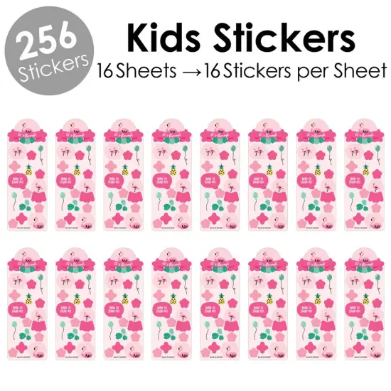 Big Dot of Happiness Pink Flamingo - Party Like a Pineapple - Tropical Summer Birthday Party Favor Kids Stickers - 16 Sheets - 256 Stickers {3}