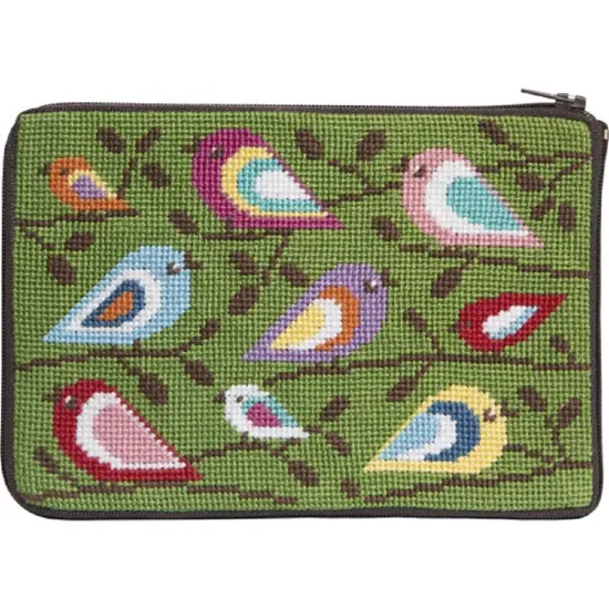 Stitch & Zip Needlepoint Purse/Cosmetic Case Kit - SZ598 Birds of Color Multicolor {1}