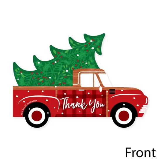 Big Dot of Happiness Merry Little Christmas Tree - Shaped Thank You Cards - Red Truck Christmas Party Shaped Thank You Cards with Envelopes Set of 12 {4}