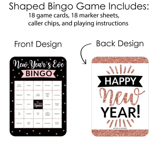 Big Dot of Happiness Rose Gold Happy New Year - Bar Bingo Cards and Markers - New Year's Eve Party Bingo Game - Set of 18 {4}
