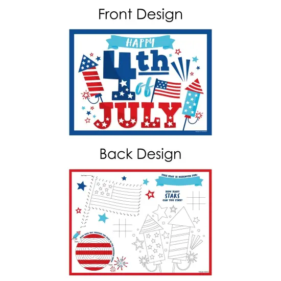 Big Dot of Happiness Firecracker 4th of July - Paper Red, White and Royal Blue Party Coloring Sheets - Activity Placemats - Set of 16 {7}
