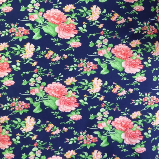 Roses on Navy Blu Cotton Fabric Sold by the Yard Mook Fabrics {2}