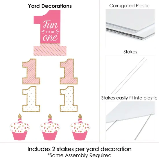 Big Dot of Happiness 1st Birthday Girl - Fun to be One - Yard Sign and Outdoor Lawn Decorations - First Happy Birthday Party Yard Signs - Set of 8 {6}