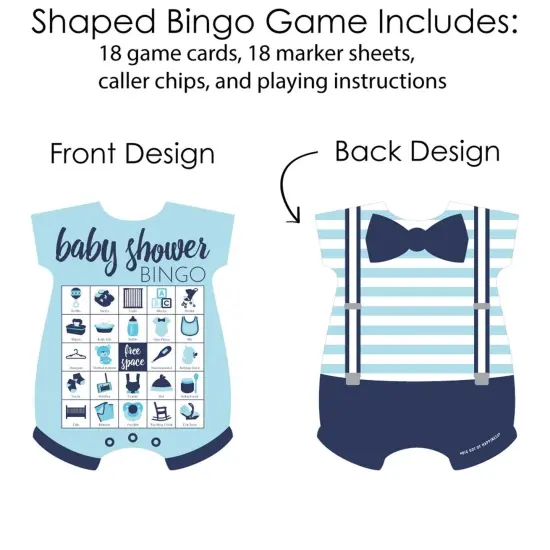 Big Dot of Happiness Baby Boy - Picture Bingo Cards and Markers - Blue Baby Shower Shaped Bingo Game - Set of 18 {4}