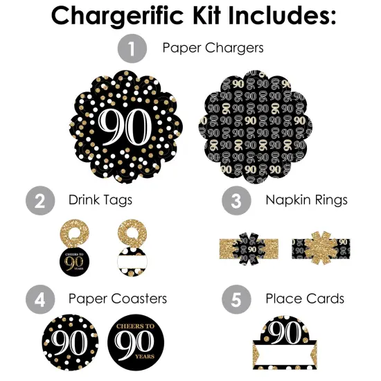 Big Dot of Happiness Adult 90th Birthday - Gold - Birthday Party Paper Charger and Table Decorations - Chargerific Kit - Place Setting for 8 {4}