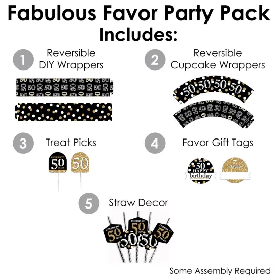 Big Dot of Happiness Adult 50th Birthday - Gold - Birthday Party Favors and Cupcake Kit - Fabulous Favor Party Pack - 100 Pieces {3}