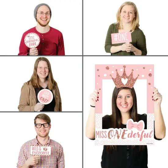 Big Dot of Happiness 1st Birthday Little Miss Onederful - Girl First Birthday Selfie Photo Booth Picture Frame and Props - Printed on Sturdy Material {3}