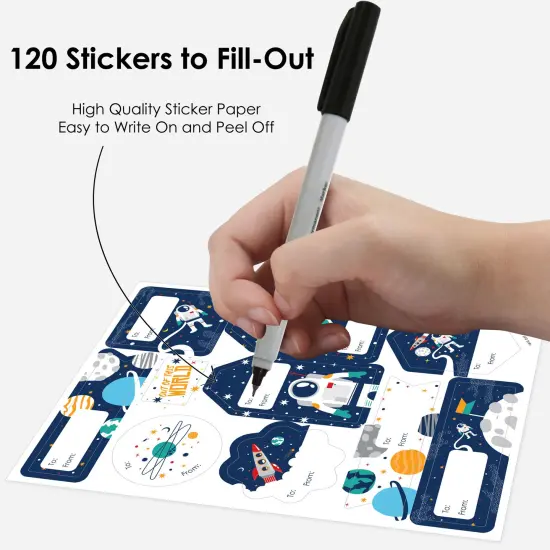 Big Dot of Happiness Blast Off to Outer Space Assorted Baby Shower or Birthday Party Gift Tag Labels To and From Stickers 12 Sheets 120 Stickers {4}