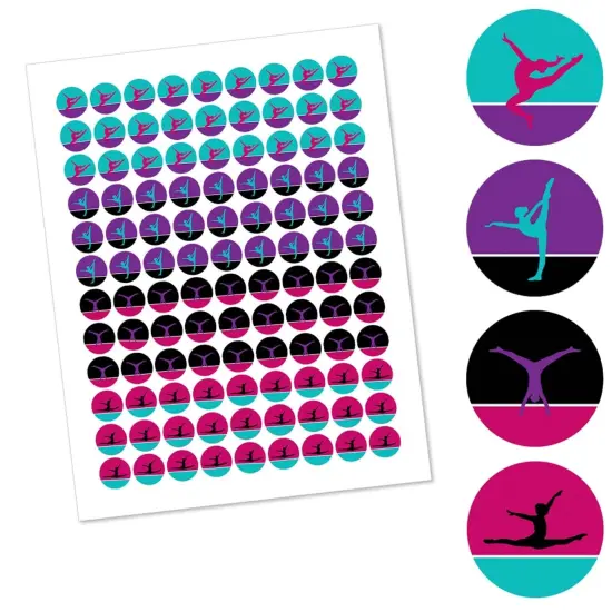 Big Dot of Happiness Tumble, Flip & Twirl - Gymnastics - Birthday Party Round Candy Sticker Favors - Labels Fits Chocolate Candy (1 sheet of 108) {3}