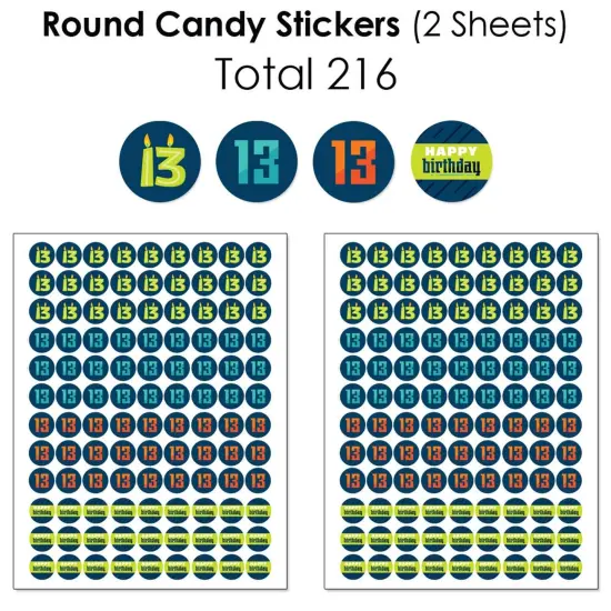 Big Dot of Happiness Boy 13th Birthday - Official Teenager Birthday Party Candy Favor Sticker Kit - 304 Pieces {6}