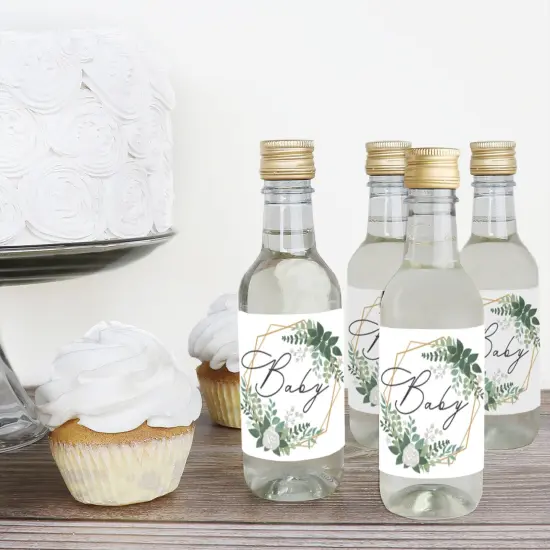 Big Dot of Happiness Boho Botanical Baby - Mini Wine and Champagne Bottle Label Stickers - Greenery Baby Shower Favor Gift for Women and Men 16 Ct {4}