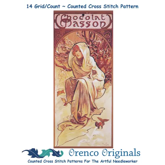 Art Nouveau Alphonse Mucha's Winter Chocolat Counted Cross Stitch Chart Pattern {1}