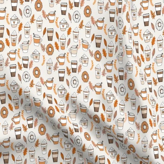 Various Fabrics by the Yard or Fat Quarter Pumpkin Spice Latte Coffee Donuts Fall Autumn Ivory White Custom Printed Fabric by Spoonflower {5}