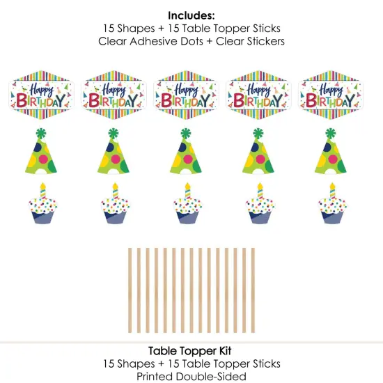 Big Dot of Happiness Cheerful Happy Birthday - Colorful Birthday Party Centerpiece Sticks - Table Toppers - Set of 15 {7}