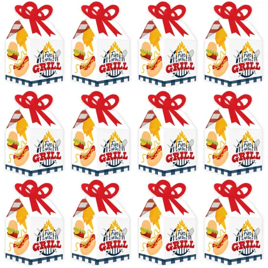 Big Dot of Happiness Fire Up the Grill - Square Favor Gift Boxes - Summer BBQ Picnic Party Bow Boxes - Set of 12 {6}