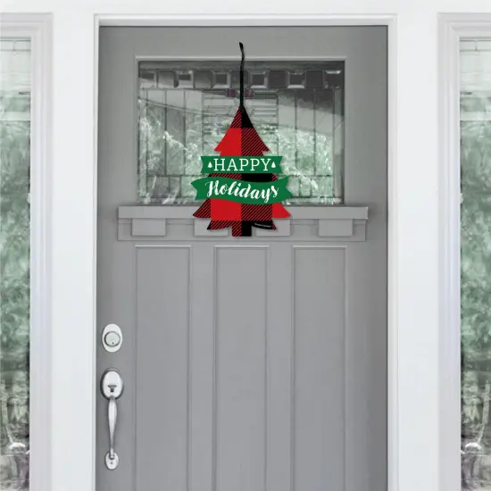 Big Dot of Happiness Holiday Plaid Trees - Hanging Porch Buffalo Plaid Christmas Party Outdoor Decorations - Front Door Decor - 1 Piece Sign {3}