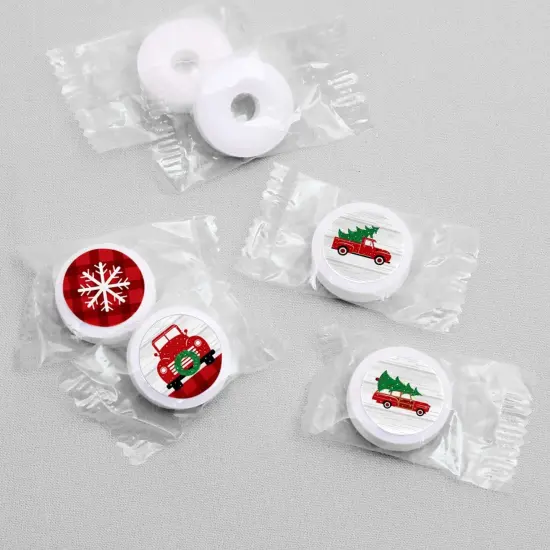 Big Dot of Happiness Merry Little Christmas Tree - Red Truck Christmas Party Round Candy Sticker Favors - Labels Fits Chocolate Candy (1 Sheet of 108) {4}