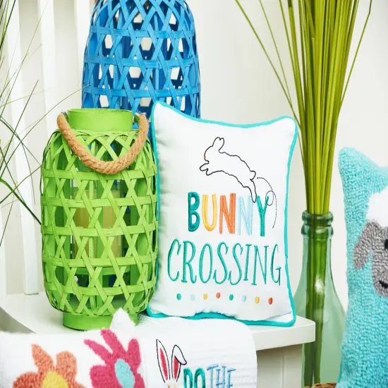Easter "Bunny Crossing" Embroidered Small/Petite Spring Themed Accent Pillow, 10" x 10" {3}
