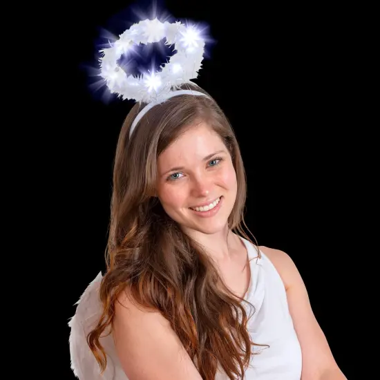 Light Up Angel Halo - White Feather Fluffy LED Halo Headband Accessories for Angel Costumes for Adults and Kids {1}