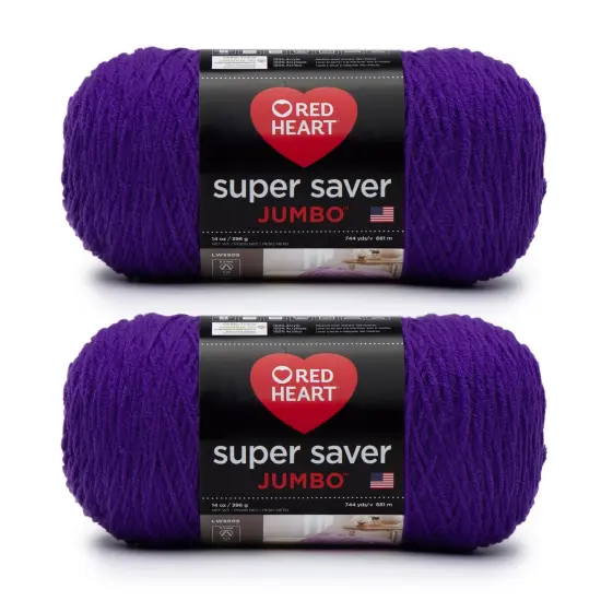 Red Heart Super Saver Jumbo Amethyst Yarn - 2 Pack of 396g/14oz - Acrylic - 4 Medium (Worsted) - 744 Yards - Knitting/Crochet {1}
