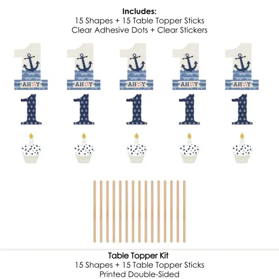 Big Dot of Happiness 1st Birthday Ahoy - Nautical - First Birthday Party Centerpiece Sticks - Table Toppers - Set of 15 {7}